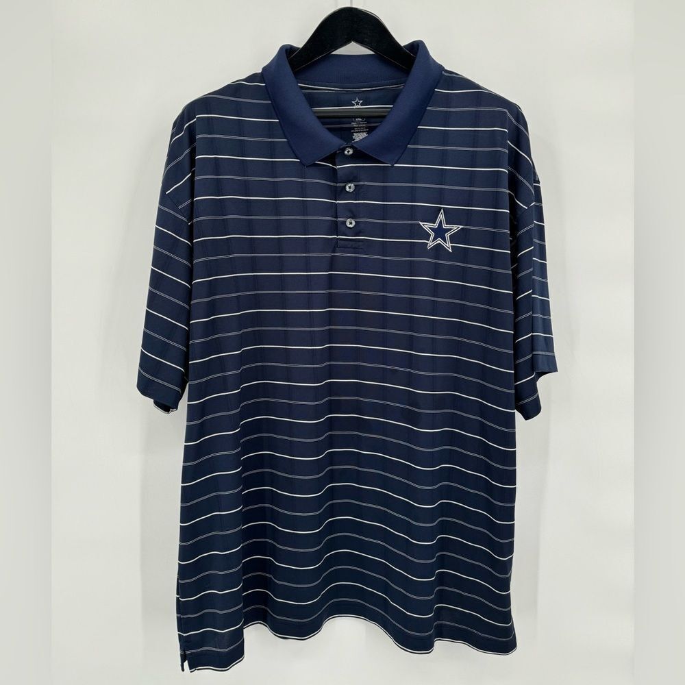 Dallas Cowboys NFL‎ Football Mens 2XL Logo Navy Blue White Striped Polo Shirt